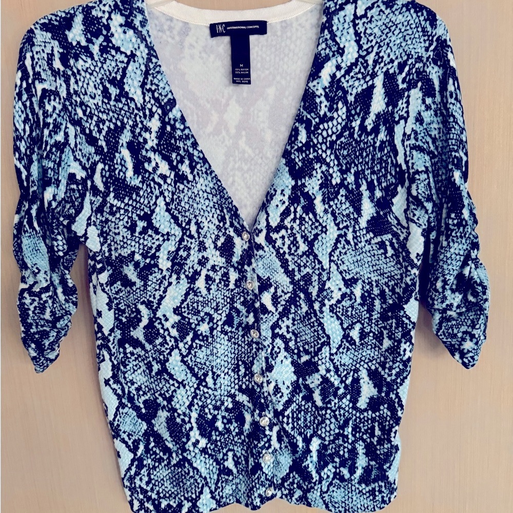 INC Blue & Black Cardigan Sweater